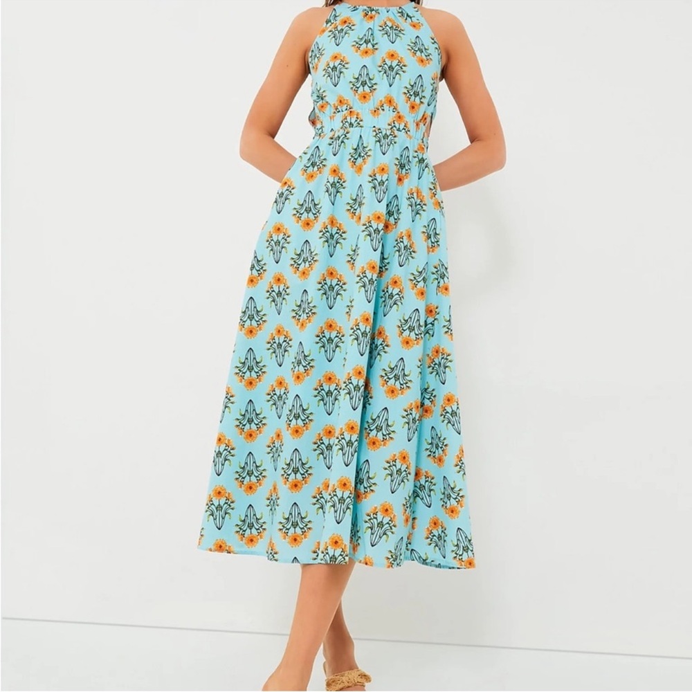 Moon River Mint Multi Maxi Dress Large Blue/Orange Nwt